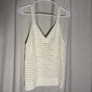 Pink Lily Cream Open Knit Sweater Tank Top Medium 100% Acrylic